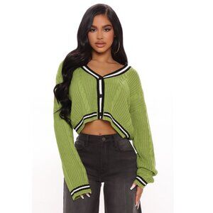 Fashion Nova Cardigan Sweater Womens Small Green Rib Knit Button Up Long Sleeve